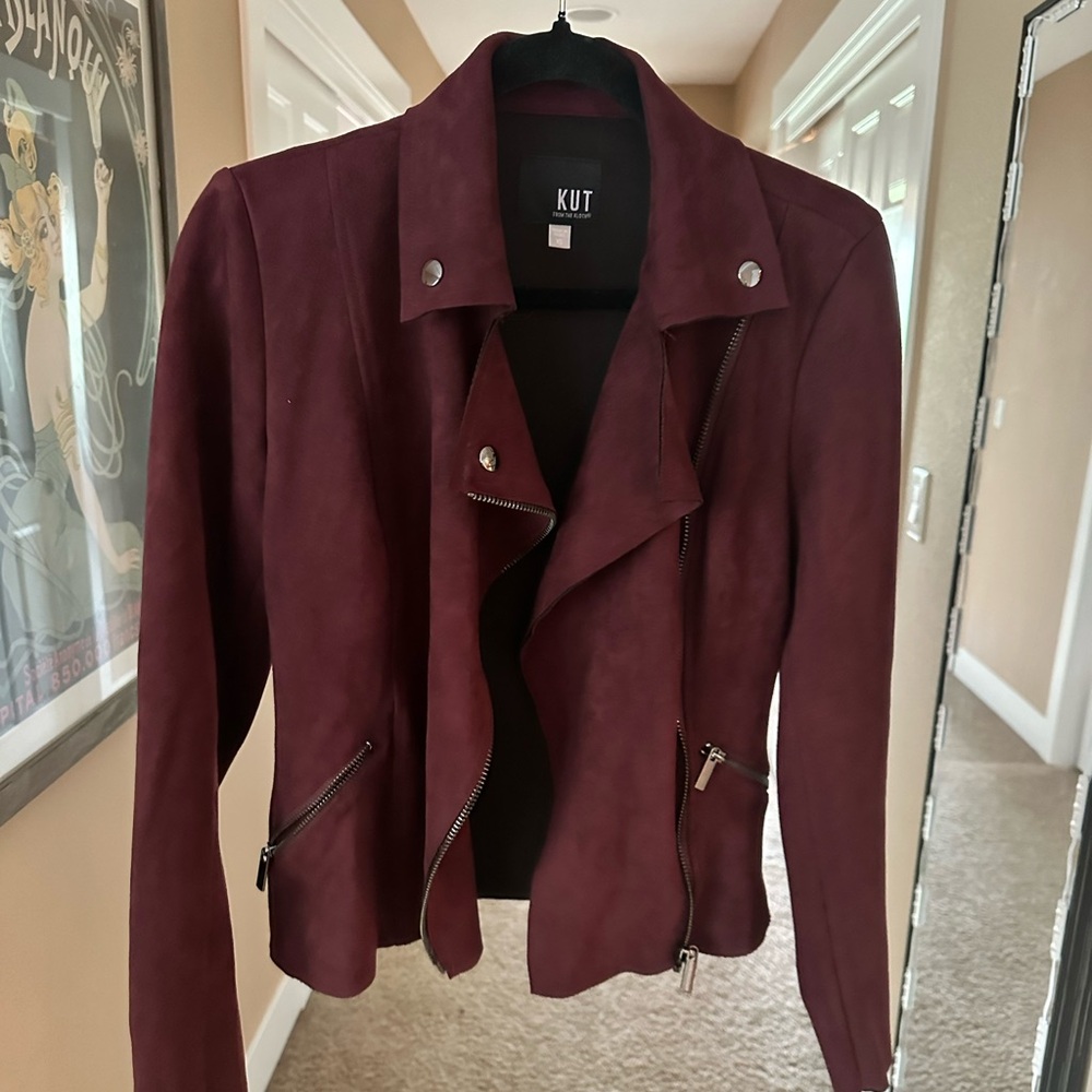 Kut from the Kloth Maroon Faux Suede Moto jacket